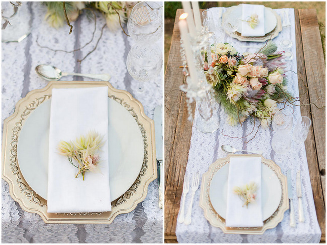 Rustic Elegance Gold table setting // Rustic Fall Wedding Decor Ideas // Lightburst Photography // Flowers: Dear Love Events // Rosemary Hill Venue