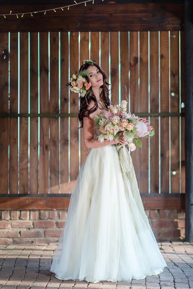 each Rose and Blush Protea Rustic Bouquet // Rustic Fall Wedding Ideas // Lightburst Photography // Flowers: Dear Love Events // Wedding Dress : White Lilly Bridal