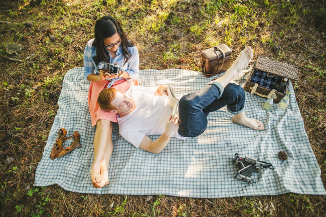 Totally rad Wes Anderson-Inspired vintage picnic engagement shoot photographs // Tesar Photography