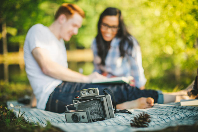 Totally rad Wes Anderson-Inspired vintage picnic engagement shoot photographs // Tesar Photography