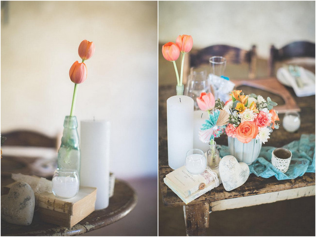 // Wedding Decor Ideas // Delightfully Handmade DIY Teal Turquoise Peach Vintage South African Wedding // Genevieve Fundaro Photography 