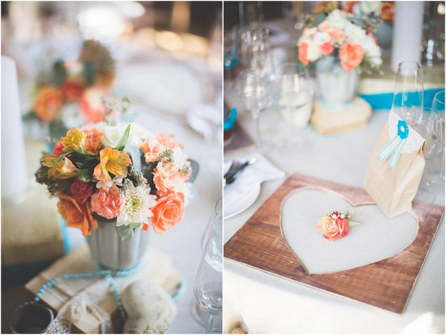 // Wedding Decor Ideas // Delightfully Handmade DIY Teal Turquoise Peach Vintage South African Wedding // Genevieve Fundaro Photography 