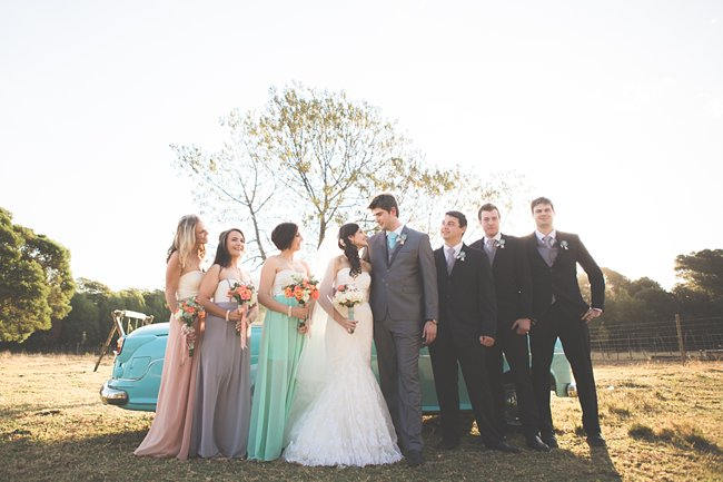 Wedding Party Photographs // Delightfully Handmade DIY Teal Turquoise Peach Vintage South African Wedding // Genevieve Fundaro Photography 