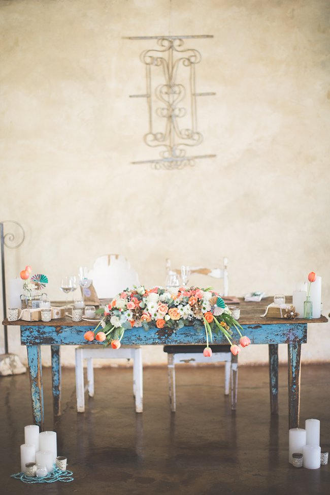 Sweetheart Table // Wedding Decor Ideas // Delightfully Handmade DIY Teal Turquoise Peach Vintage South African Wedding // Genevieve Fundaro Photography 