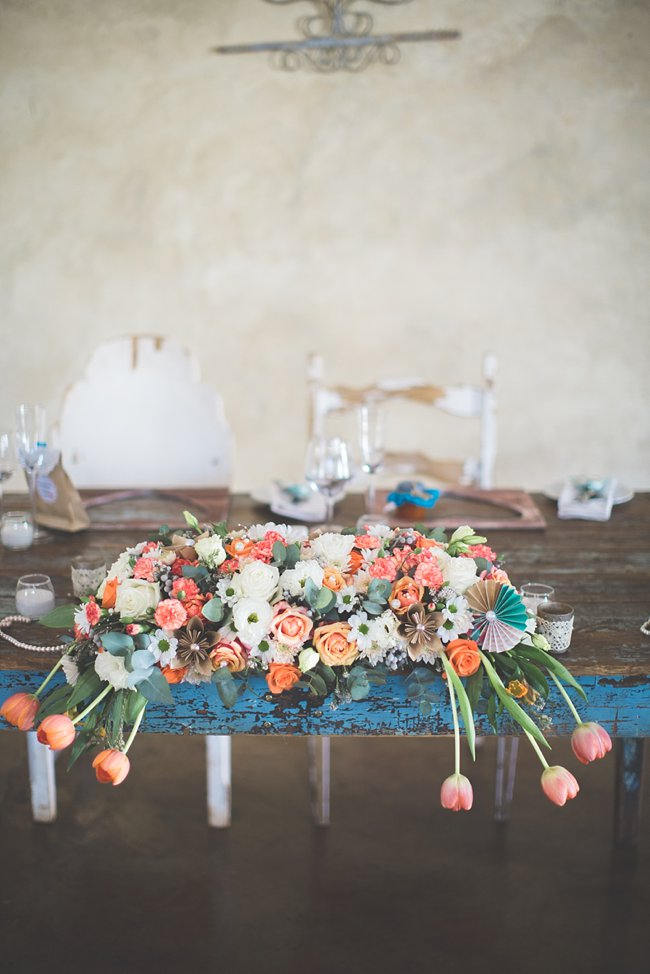 Sweetheart table // Wedding Decor Ideas // Delightfully Handmade DIY Teal Turquoise Peach Vintage South African Wedding // Genevieve Fundaro Photography 