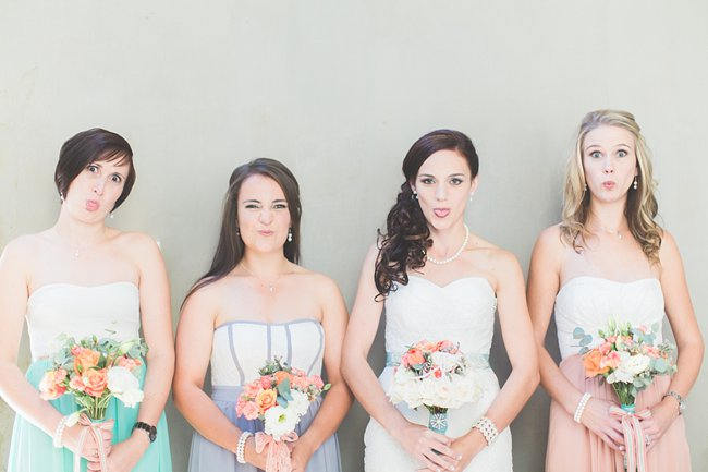 Mint Peach Purple Mismatched Bridesmaids Dressess   // Delightfully Handmade DIY Teal Turquoise Peach Vintage South African Wedding // Genevieve Fundaro Photography 