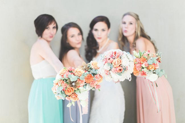 Bridesmaid Bouquet //  // Delightfully Handmade DIY Teal Turquoise Peach Vintage South African Wedding // Genevieve Fundaro Photography 