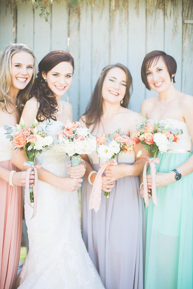 Bridesmaid Bouquet //  // Delightfully Handmade DIY Teal Turquoise Peach Vintage South African Wedding // Genevieve Fundaro Photography 