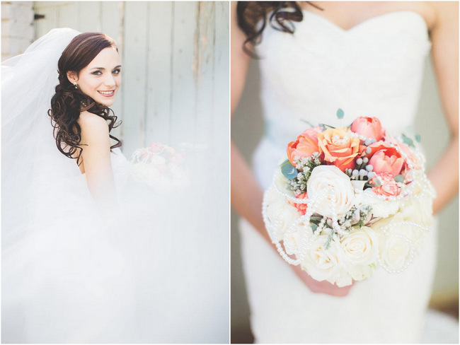 Brides Bouquet   // Delightfully Handmade DIY Teal Turquoise Peach Vintage South African Wedding // Genevieve Fundaro Photography 