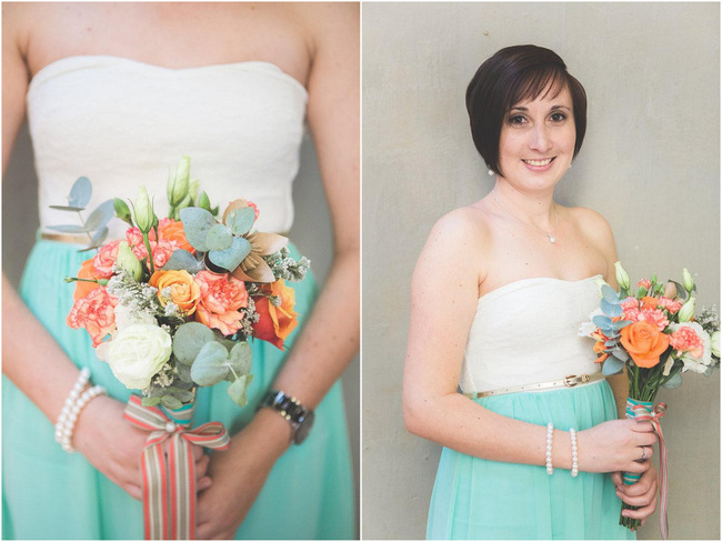 Bridesmaid Bouquet //  // Delightfully Handmade DIY Teal Turquoise Peach Vintage South African Wedding // Genevieve Fundaro Photography 