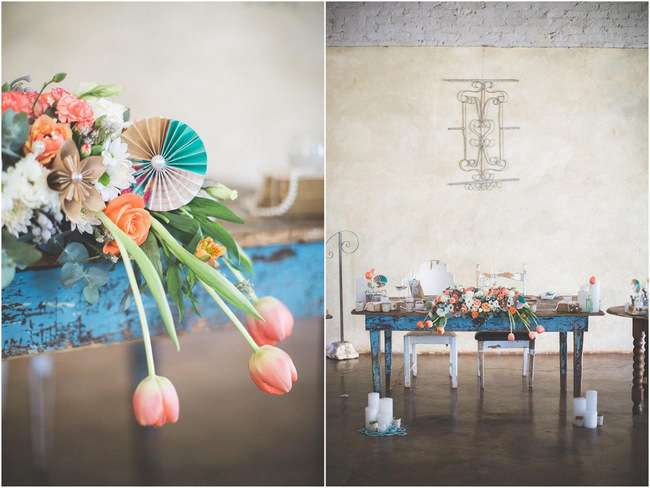 Tulips // Wedding Decor Ideas // Delightfully Handmade DIY Teal Turquoise Peach Vintage South African Wedding // Genevieve Fundaro Photography