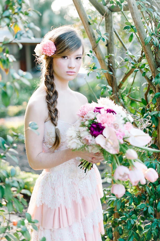 Rapunzel Inspired Long Hair Styles for Spring Weddings // Debbie Lourens Photography // Fringe Hair and Make-up // Paramithi flowers