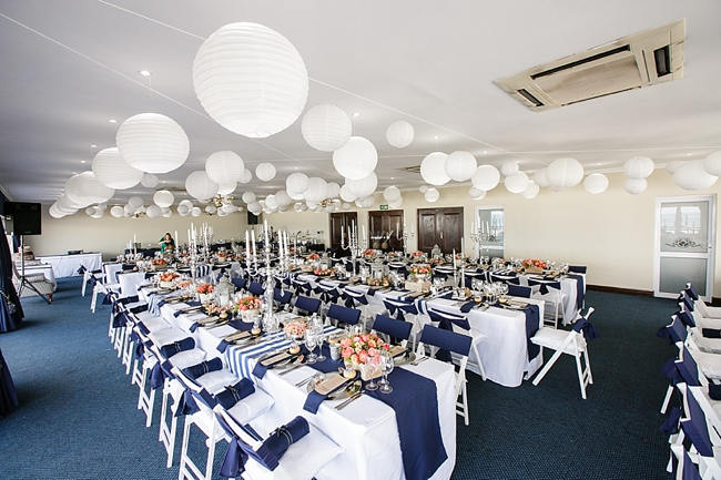 Reception Tables // Nautical Beach Wedding in Coral and Navy Blue // Jack and Jane Photography