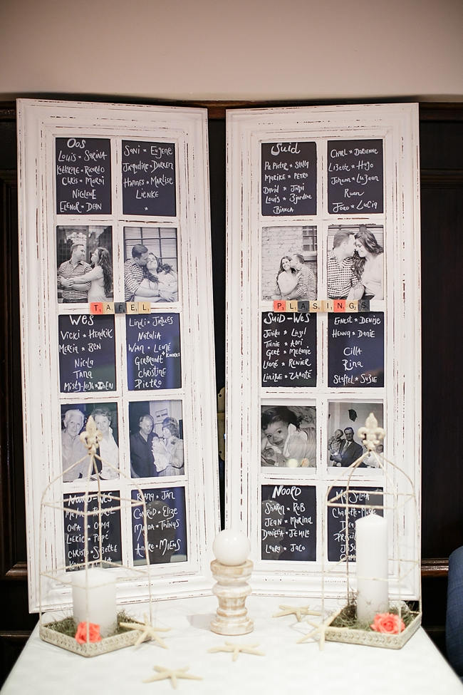 Wooden Door as Seating Chart // Nautical Beach Wedding in Coral and Navy Blue // Jack and Jane Photography