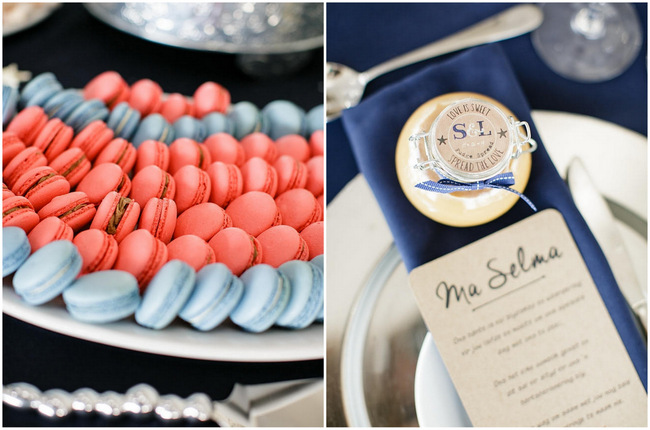 Macaroons // Nautical Beach Wedding in Coral and Navy Blue // Jack and Jane Photography