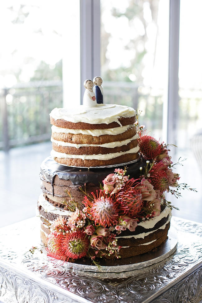 Naked Cake with Protea // Nautical Beach Wedding in Coral and Navy Blue // Jack and Jane Photography