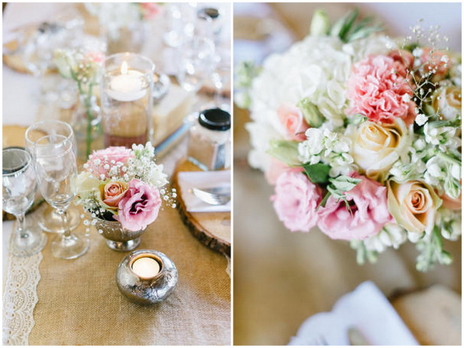 Table Flowers // Vintage Chic Barn Wedding Reception // Louise Vorster Photography