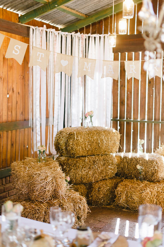 Hay Bales // Vintage Chic Barn Wedding Reception // Louise Vorster Photography