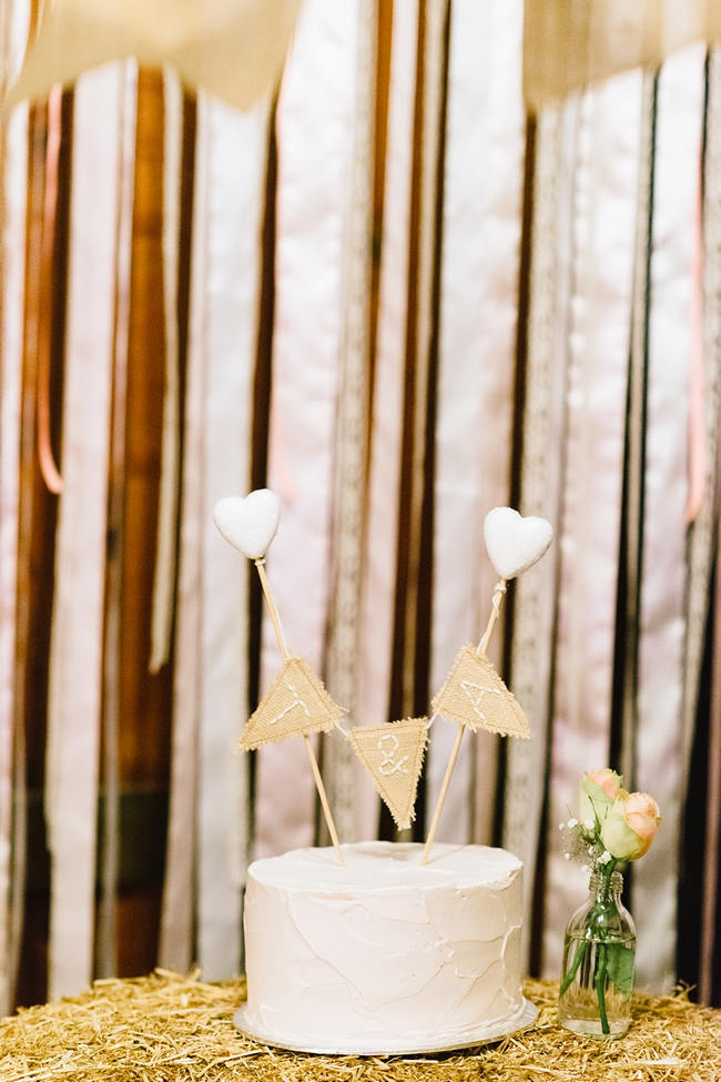 Rustic White Wedding Cake // Vintage Chic Barn Wedding Reception // Louise Vorster Photography