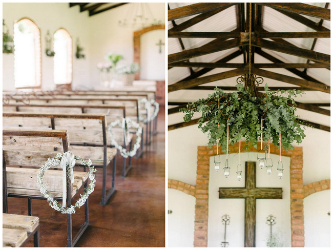 Wedding Ceremony Decor - Babys breath aisle details and natural chandelier // Mint Coral South African Wedding // Louise Vorster Photography