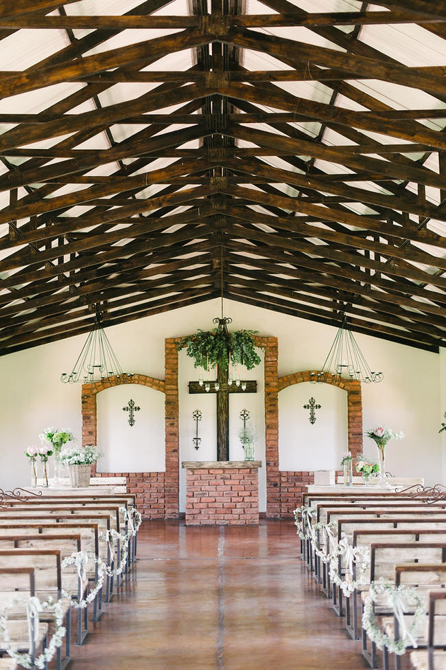 Ceremony Church - Rustic Flower Details // Mint Coral South African Wedding // Louise Vorster Photography