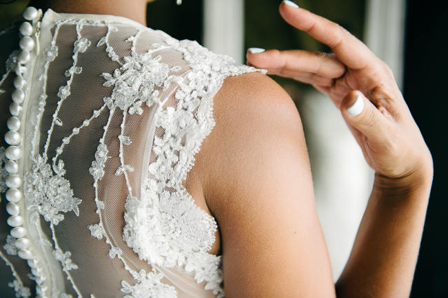 Amazing Beaded Lace Back Wedding Dress // South African Vivere Country House Wedding // Simone Franzel Photography