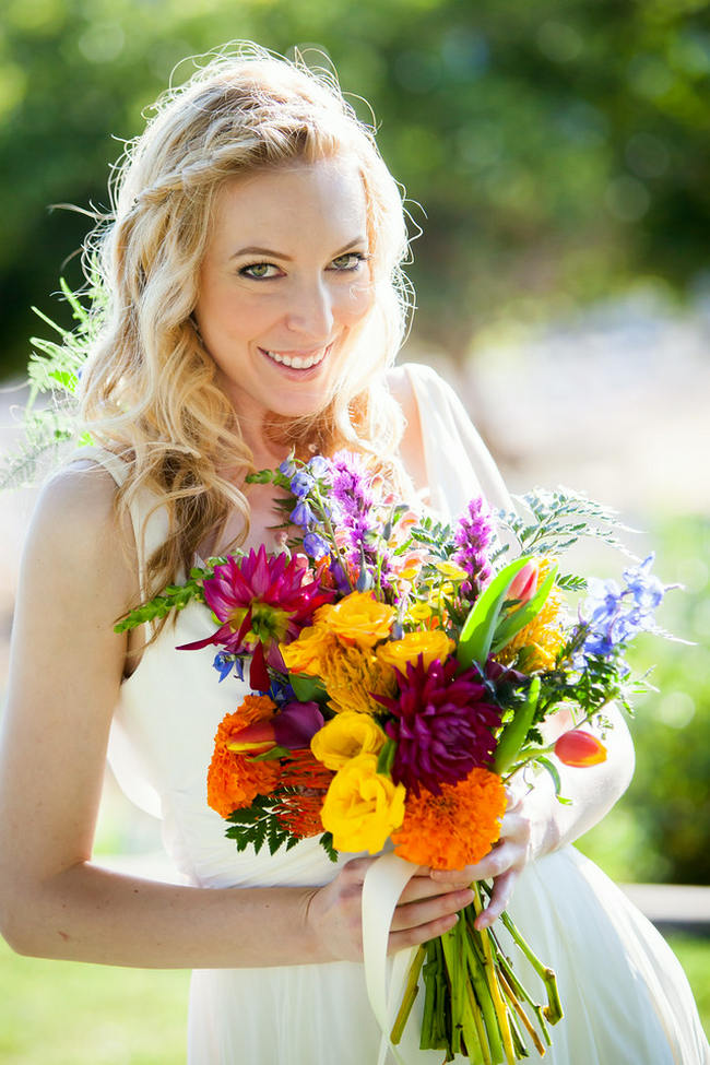 Bright Yellow, Green and Purple Bouquet // Bright and Bold California Bridal Style // Colson Griffith Photography