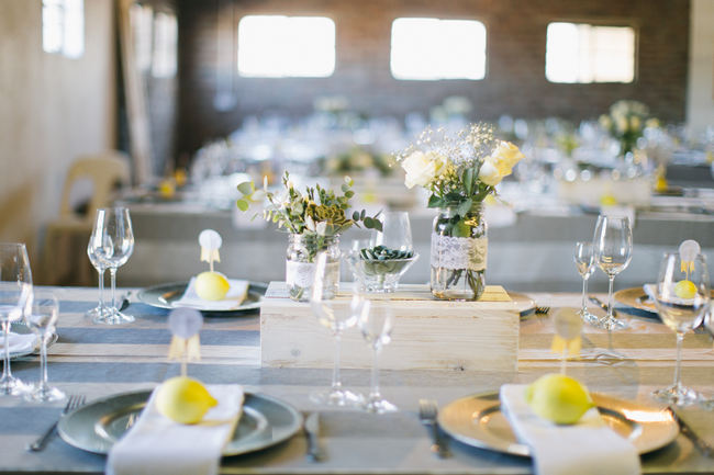  Beautiful Gray and Yellow Rustic Winter Wedding Reception Decor / Jenni Elizabeth Photography