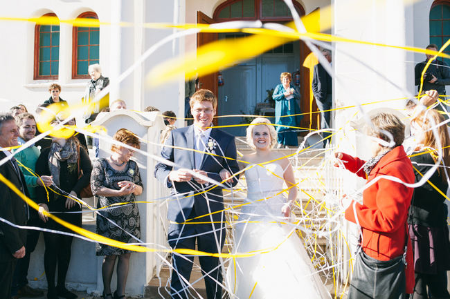 Wedding streamers // Beautiful Gray and Yellow Winter Wedding / Jenni Elizabeth Photography