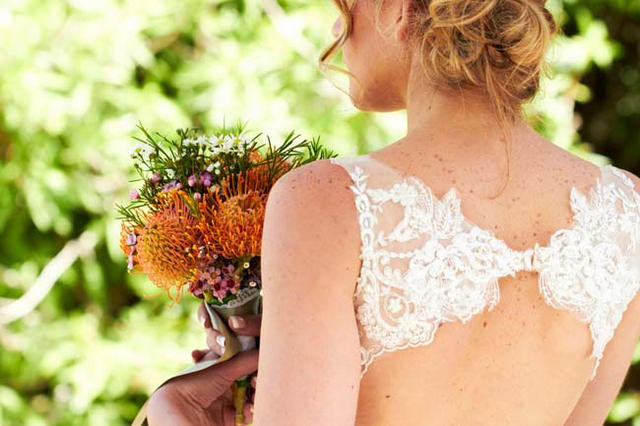 Backless lace wedding dress