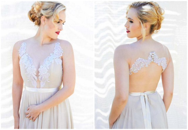 Sheer back illusion lace wedding dress // Navy Blue Beach Wedding