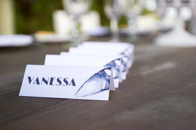 Beach Wedding Seashell Name Cards // Navy Blue Beach Wedding