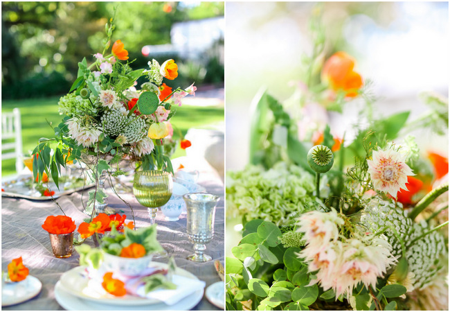 Whimsical Garden Wedding Tablescape in Peach and Grey // Nikki Meyer Photography