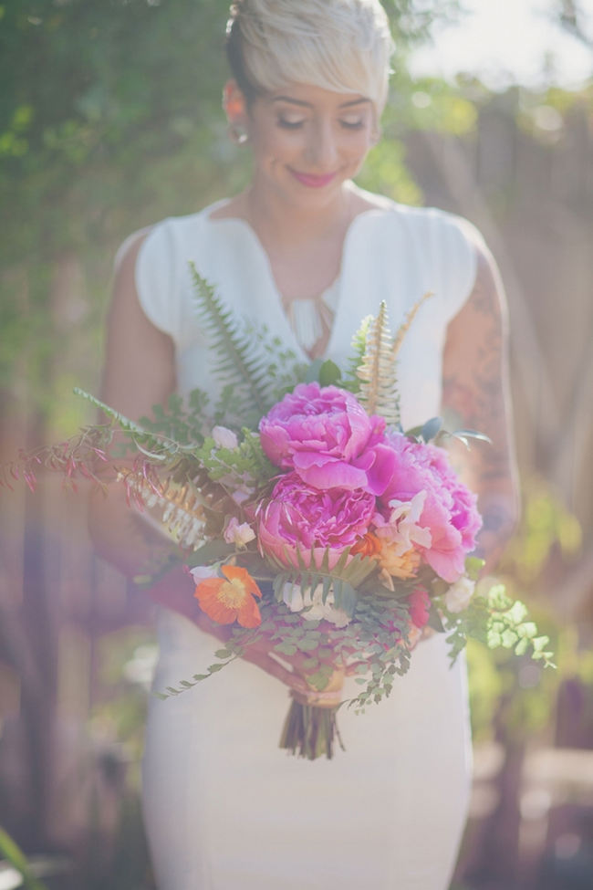 Beautiful Peony Bouquets // Orange Hot Pink Watercolor Wedding Ideas by Alexandra Wallace Photography