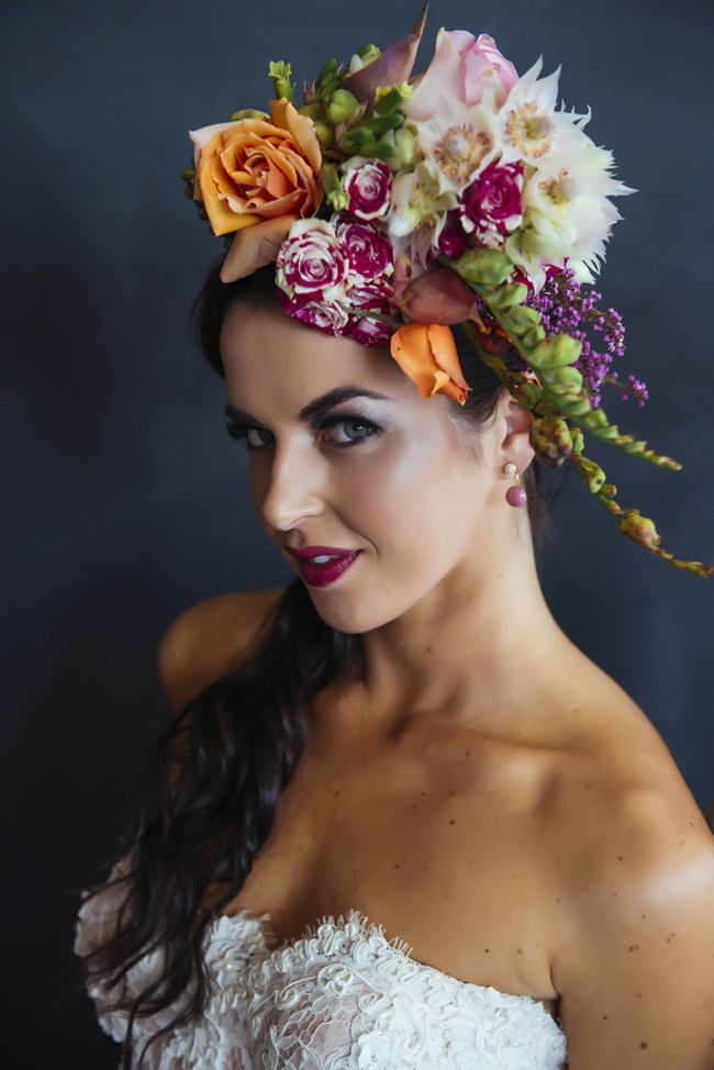 Bright Yellow, Pink and Green Floral headpiece // // Claire Thompson photography