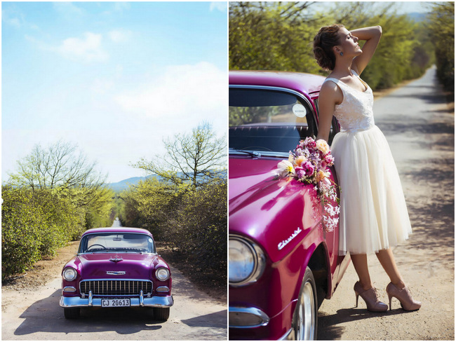 Pink Chevy // Rockabilly Wedding Ideas // Claire Thompson photography