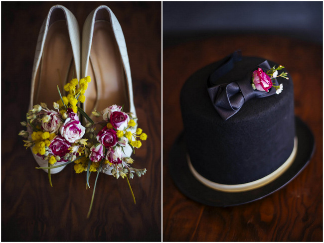 Wedding shoes with real flowers // Rockabilly Wedding Ideas // Claire Thompson photography