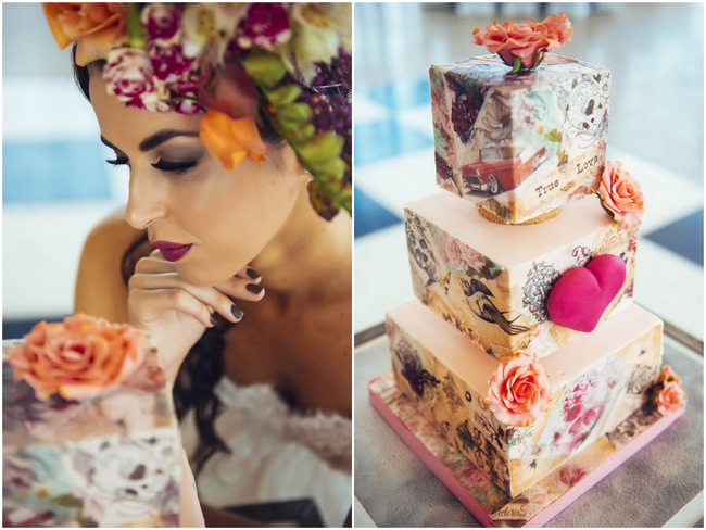 Ed Hardy Style Wedding Cake // Rockabilly Wedding Ideas // Claire Thompson photography