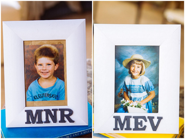 Bride and groom childhood photographs // Yellow and Grey DIY Vintage Wedding // Miracles Photo