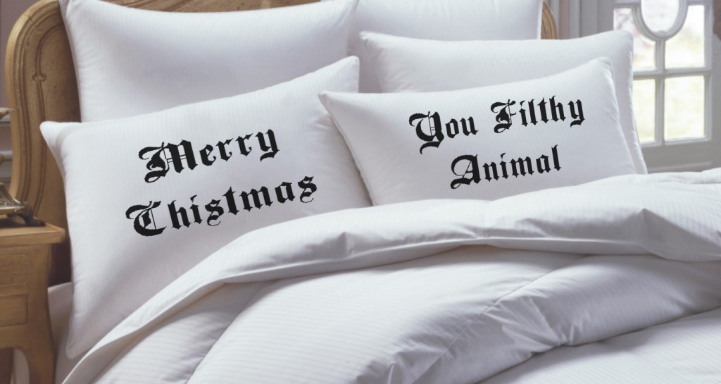 Christmas Gifts for Him That Dont Suck: "Merry Christmas, You Filthy Animal!" his and hers pillow covers