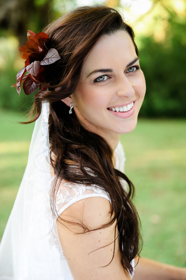 Loose, long waves and a Robyn Roberts wedding dress with sheer, illusion neckline perfect for a Rustic Garden Picnic Wedding // Nikki Meyer Photography