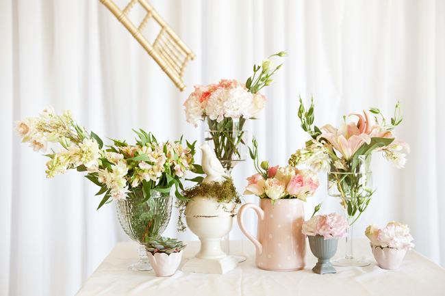  Whimsical blush, Cream and Gold wedding flowers: Roses, blusing brides, carnations and lilies. Floating gold chairs. Pics by St Photography