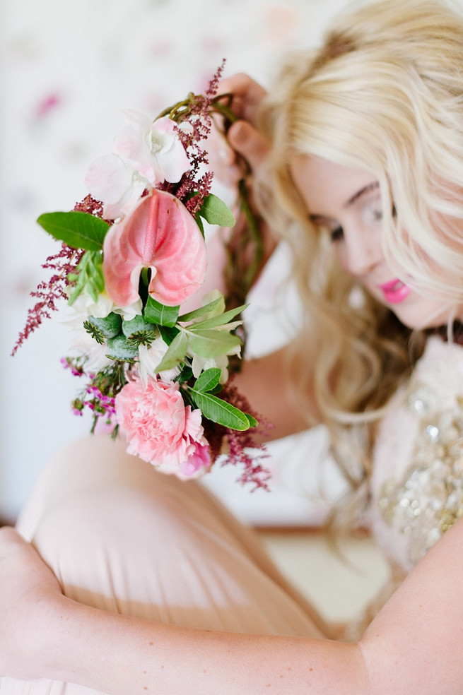 Blush pink and gold Wedding Dress by Alana van Heerden // Pics Debbie Lourens // Make-up and Hair: Fringe Hair and Make-up // Flowers Paramithi Flowers and Decor