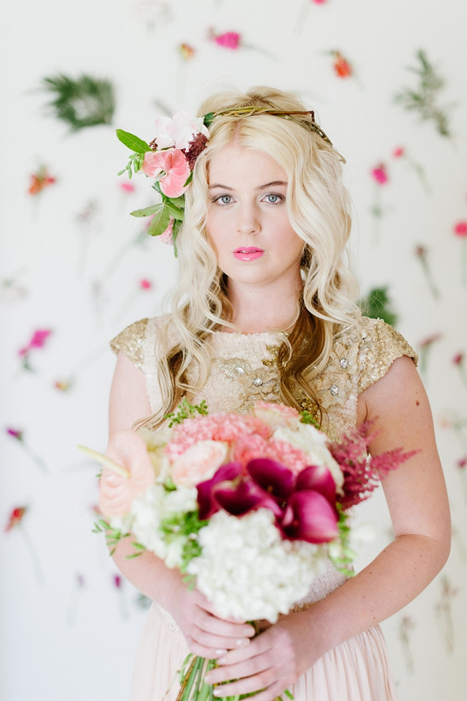 Blush pink and gold Wedding Dress by Alana van Heerden // Pics Debbie Lourens // Make-up and Hair: Fringe Hair and Make-up // Flowers Paramithi Flowers and Decor