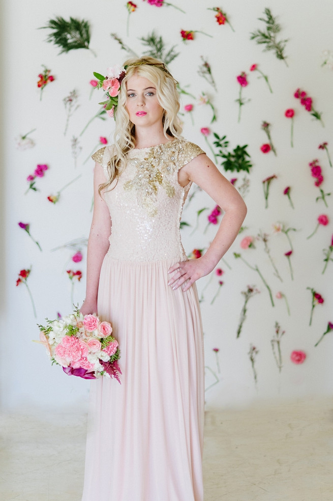 Blush pink and gold Wedding Dress by Alana van Heerden // Pics Debbie Lourens // Make-up and Hair: Fringe Hair and Make-up // Flowers Paramithi Flowers and Decor