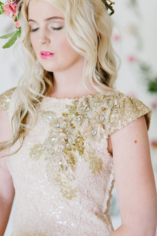 Blush pink and gold Wedding Dress by Alana van Heerden // Pics Debbie Lourens // Make-up and Hair: Fringe Hair and Make-up // Flowers Paramithi Flowers and Decor