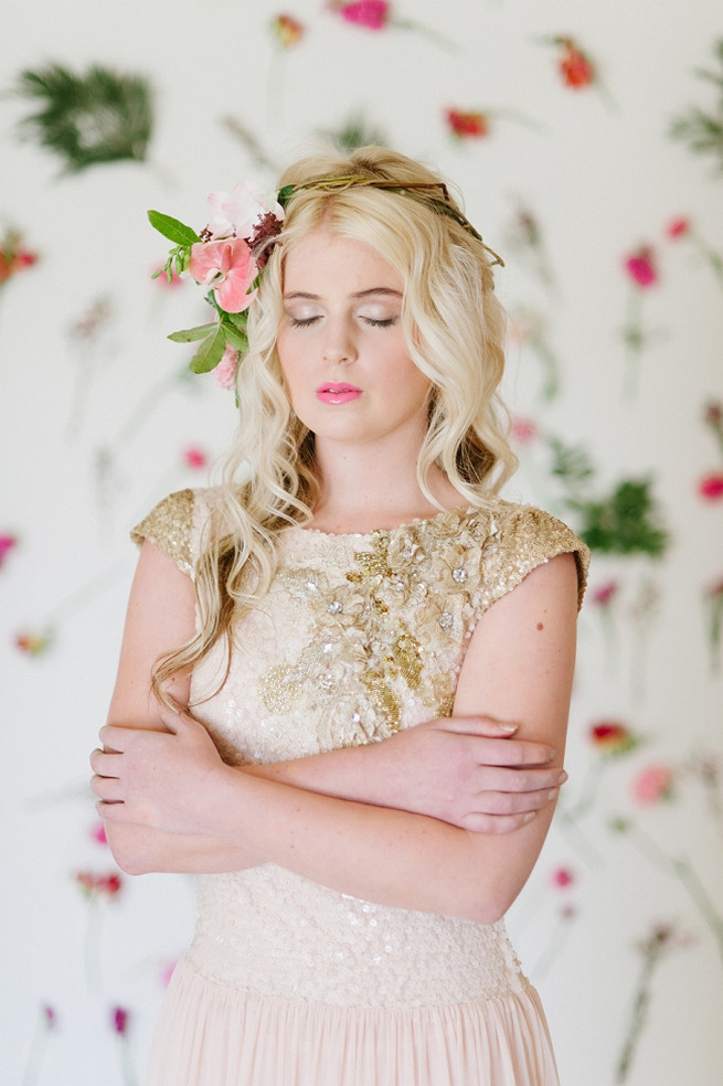 Blush pink and gold Wedding Dress by Alana van Heerden // Pics Debbie Lourens // Make-up and Hair: Fringe Hair and Make-up // Flowers Paramithi Flowers and Decor