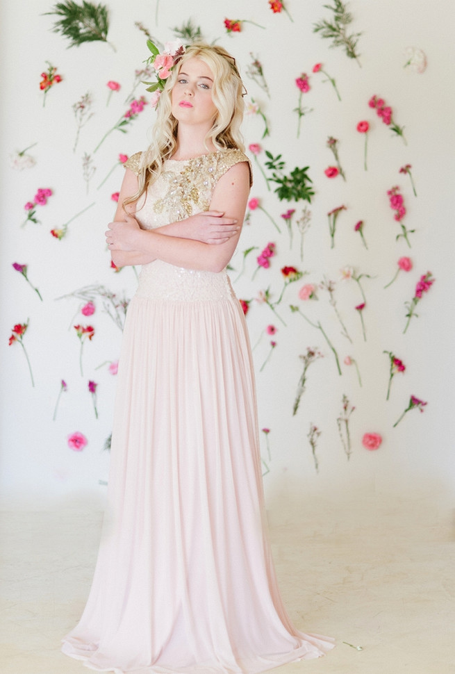 Blush pink and gold Wedding Dress by Alana van Heerden // Pics Debbie Lourens // Make-up and Hair: Fringe Hair and Make-up // Flowers Paramithi Flowers and Decor