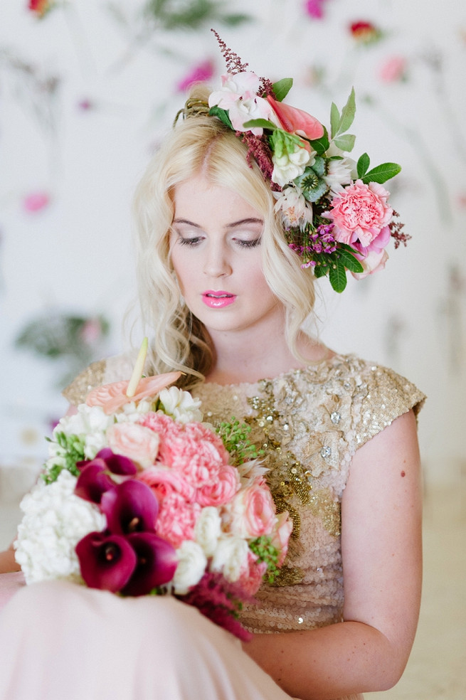 Blush pink and gold Wedding Dress by Alana van Heerden // Pics Debbie Lourens // Make-up and Hair: Fringe Hair and Make-up // Flowers Paramithi Flowers and Decor