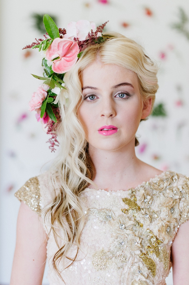 Blush pink and gold Wedding Dress by Alana van Heerden // Pics Debbie Lourens // Make-up and Hair: Fringe Hair and Make-up // Flowers Paramithi Flowers and Decor